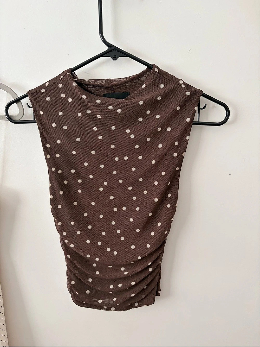 B.WEAR Polka Dot Draped Blouse in Brown & White